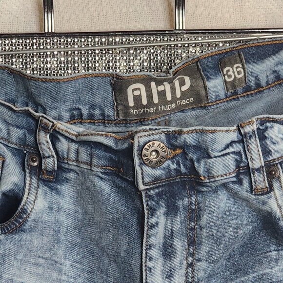 AHP Another Hype Piece Blue Denim Distressed Acid Wash Stretch Skinny Jean 36x34 - Picture 6 of 16